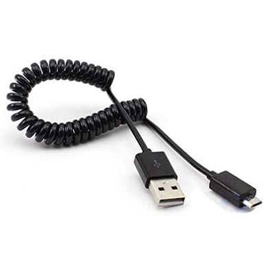 Black Coiled Micro USB Cable Rapid Charger Sync Power Wire Data Cord Compatible with Doro PhoneEasy 626 - GreatCall Jitterbug Smart2 - HTC Desire 510 - HTC Desire 512 - HTC Desire 520