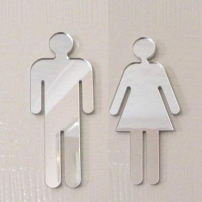 Male & Female Toilet Door Mirror Signs - 4.7 x 4.7 x 2.2 inch