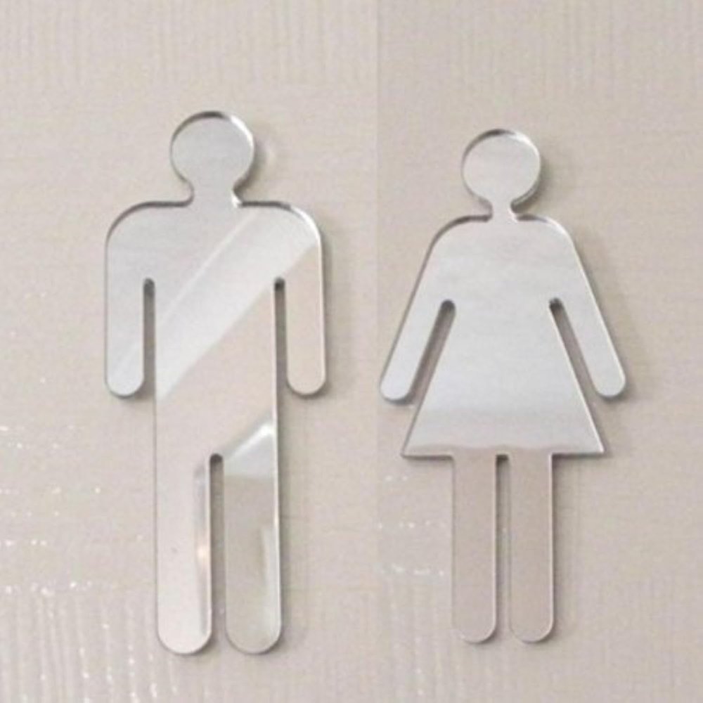 Male & Female Toilet Door Mirror Signs - 4.7 x 4.7 x 2.2 inch
