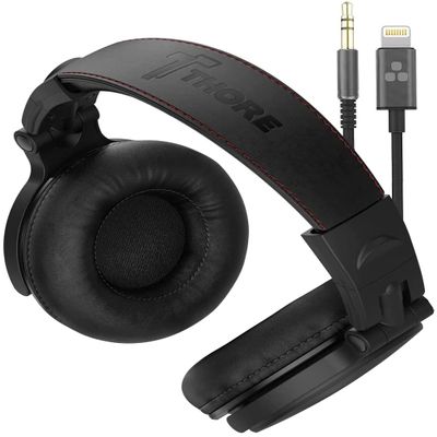 Thore Over-Ear iPhone Headphones with Lightning Connector  Closed Back Studio DJ Monitor Earphones w/Apple MFI Certified Cable (50mm Neodymium Drivers, V200 Black)