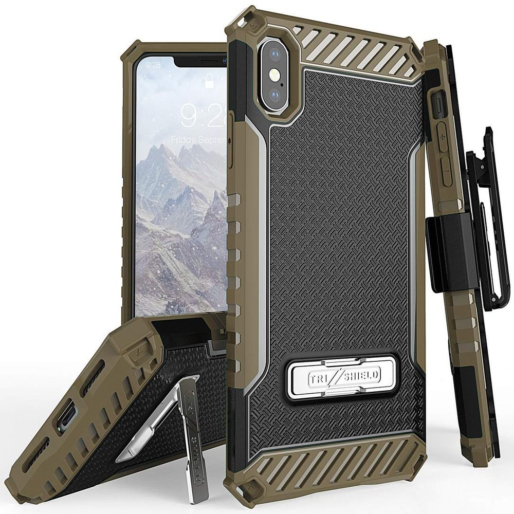 Tri-Shield Combo for iPhone Xs Max Case with Belt Clip - Brown