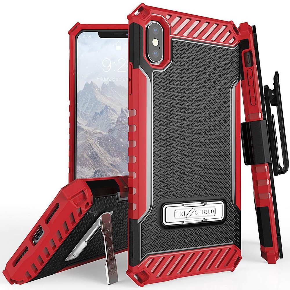 Tri-Shield Combo for iPhone Xs Max Case with Belt Clip - Red