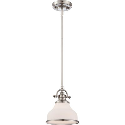Quoizel Grant Mini Pendant Lighting, 8 Inch 1-Light Brushed Nickel Opal Etched Glass Pendant Light, Hanging Ceiling Light for Kitchen Island, Dining Room, Hallway, Bedroom, Bar, Cafe or Office