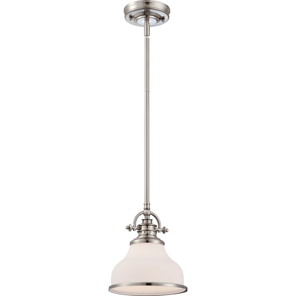 Quoizel Grant Mini Pendant Lighting, 8 Inch 1-Light Brushed Nickel Opal Etched Glass Pendant Light, Hanging Ceiling Light for Kitchen Island, Dining Room, Hallway, Bedroom, Bar, Cafe or Office