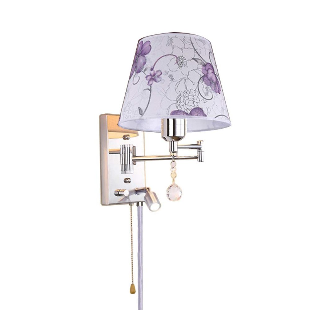 ZJZTD Plug in Wall Lamp Dual Control Switch E27 Bedroom Bedside Metal & Cloth Lampshade Wall Sconce LED Reading Lamp Work Lights (Size : 30cm22cm)