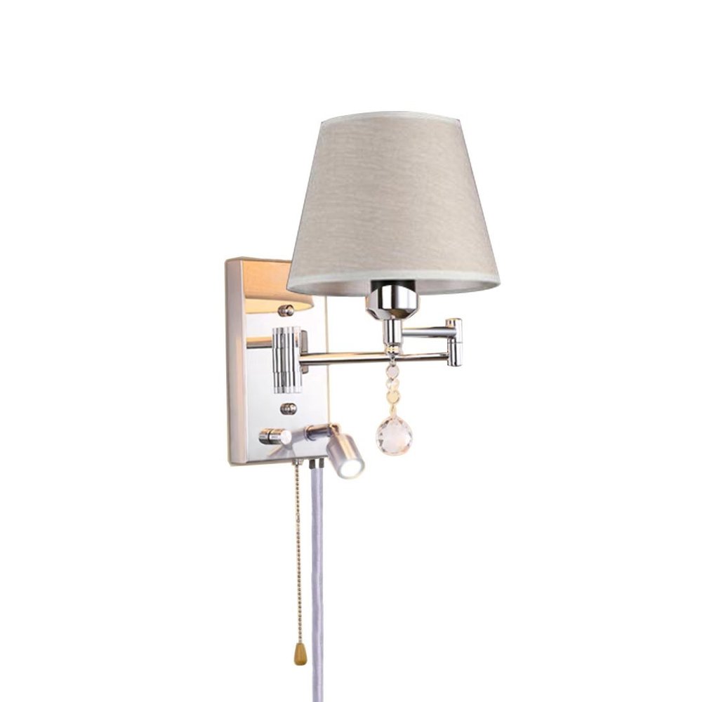 ZJZTD Plug in Wall Lamp Dual Control Switch E27 Bedroom Bedside Metal & Cloth Lampshade Wall Sconce LED Reading Lamp Work Lights (Size : 30cm22cm)