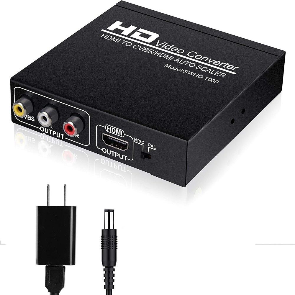 NEWCARE HDMI to RCA and HDMI Adapter Converter, 3RCA CVBS AV Composite Video Audio Adapter/Splitter, with PowerAdapter Support 1080P, PAL, NTSC, for HD TV, Older TV,Camera, Monitor, etc(Black)