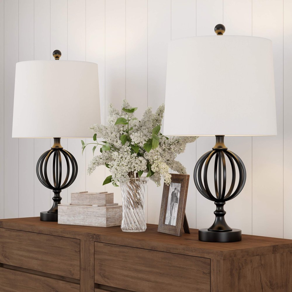 Lavish Home Table Lamps, Black/Ivory, Set of 2