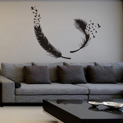 MairGwall Birds of a Feather Wall Decal Feather Wall Decals Vinyl Feather Decor Feather of Bird Wall Art Sticker Home Wall Decor Black