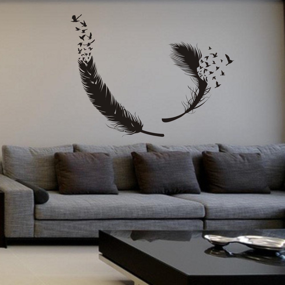 MairGwall Birds of a Feather Wall Decal Feather Wall Decals Vinyl Feather Decor Feather of Bird Wall Art Sticker Home Wall Decor Black