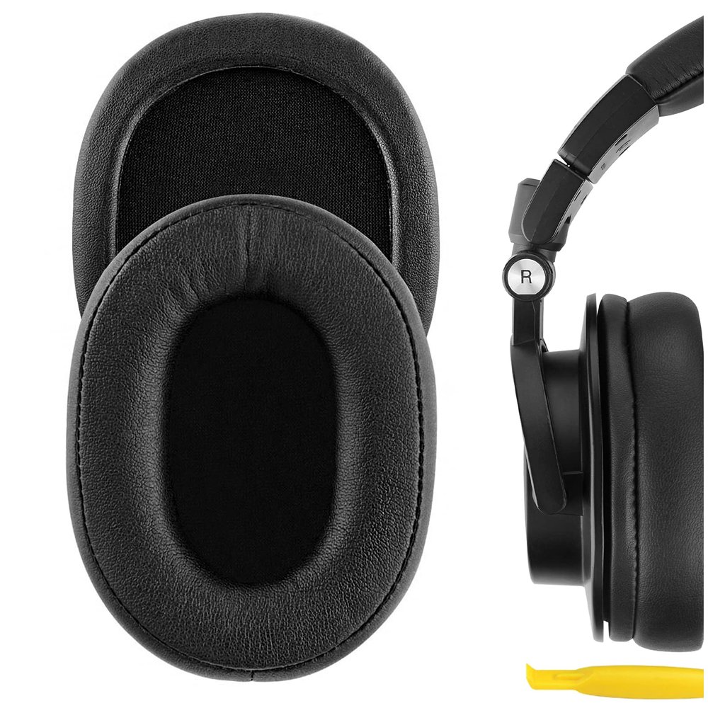 Geekria QuickFit Replacement Ear Pads for Audio Technica ATH-M50X, M50XBT, M50xBT2, M50x ENSO, M50, M40X, M30, M20, AR5BT Headphones, Ear Cushions with Video Guide (Black)