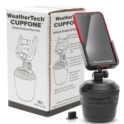 WeatherTech CupFone, Universal Cup Holder Phone Mount for Cars  Adjustable & Secure Fit with Open Access for Charging  Compatible with iPhone, Android - Plastic Knobs, Black