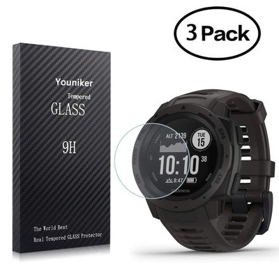 Youniker 3 Pack For Garmin Instinct Screen Protector Tempered Glass For Garmin Instinct Smart Watch Screen Protectors Foils Glass 9H 0.3MM,Anti-Scratch,Bubble Free