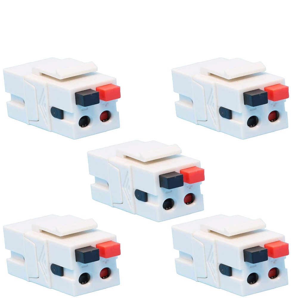 DIYTECH Speaker Keystone Jack  Spring Loaded Speaker Jack for Keystone Wall Plate, Female to Female, for Home Theater Wall Plates - White (5-Pack)