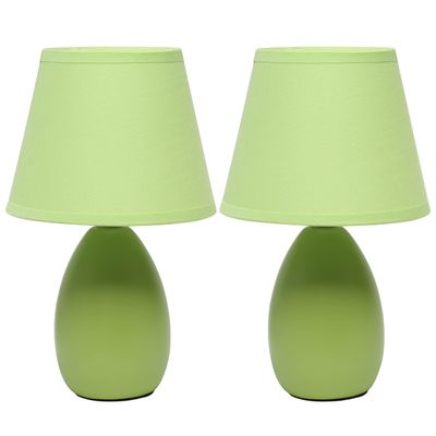 Simple Designs LT2009-GRN-2PK Mini Oval Egg Ceramic Bedside Table Lamp 2 Pack Set, Green