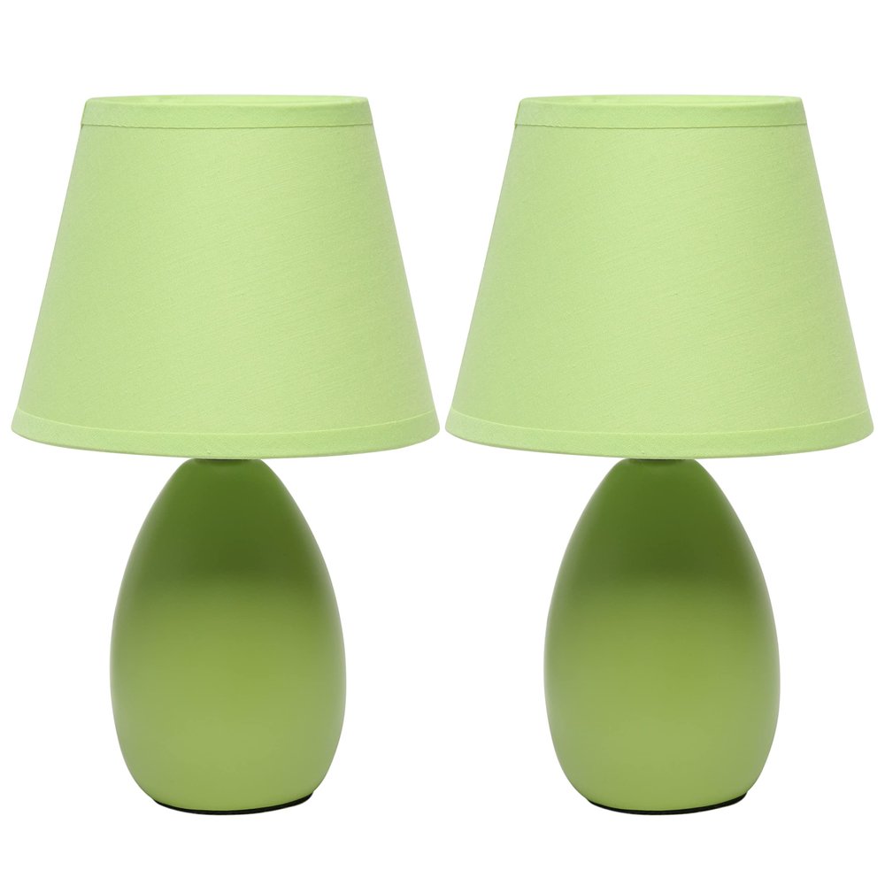 Simple Designs LT2009-GRN-2PK Mini Oval Egg Ceramic Bedside Table Lamp 2 Pack Set, Green