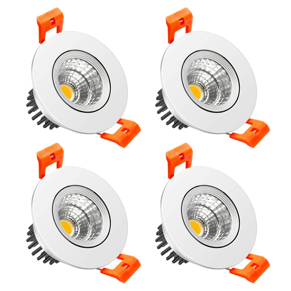 LightingWill 2inch LED Dimmable Downlight, 3W COB Recessed Ceiling Light, Warm White 3000K-3500K, CRI80, 25W 220LM Halogen Bulbs Equivalent, White (4 Pack)