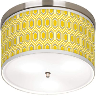Giclee Gallery 20 1/4" Honeycomb Yellow Print Shade Nickel Ceiling Light