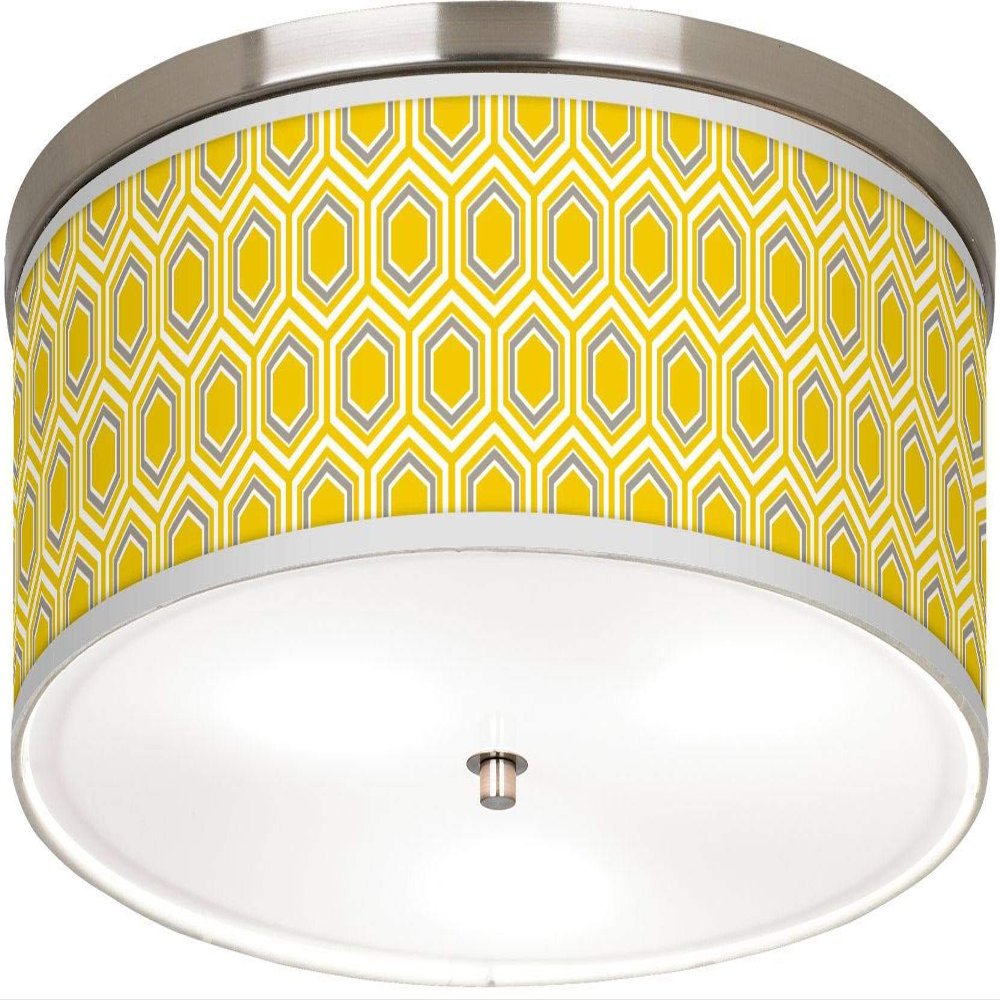 Giclee Gallery 20 1/4" Honeycomb Yellow Print Shade Nickel Ceiling Light