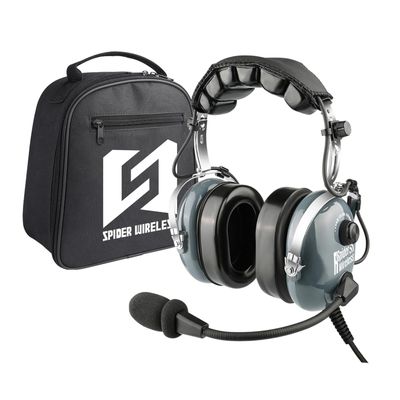 R SPIDER WIRELESS Aviation Pilot Headset, Comfortable Gel Ear Seals Headset, Passive Noise Cancelling, Aux Inputs, Dual Plug and Carrying Case(Grey)