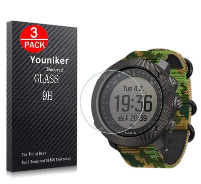 Youniker 3 Pack For Suunto Traverse Alpha Screen Protector Tempered Glass For Suunto Traverse Alpha Smart Watch Screen Protectors Foils Glass 9H 0.3MM,Anti-Scratch,Bubble Free