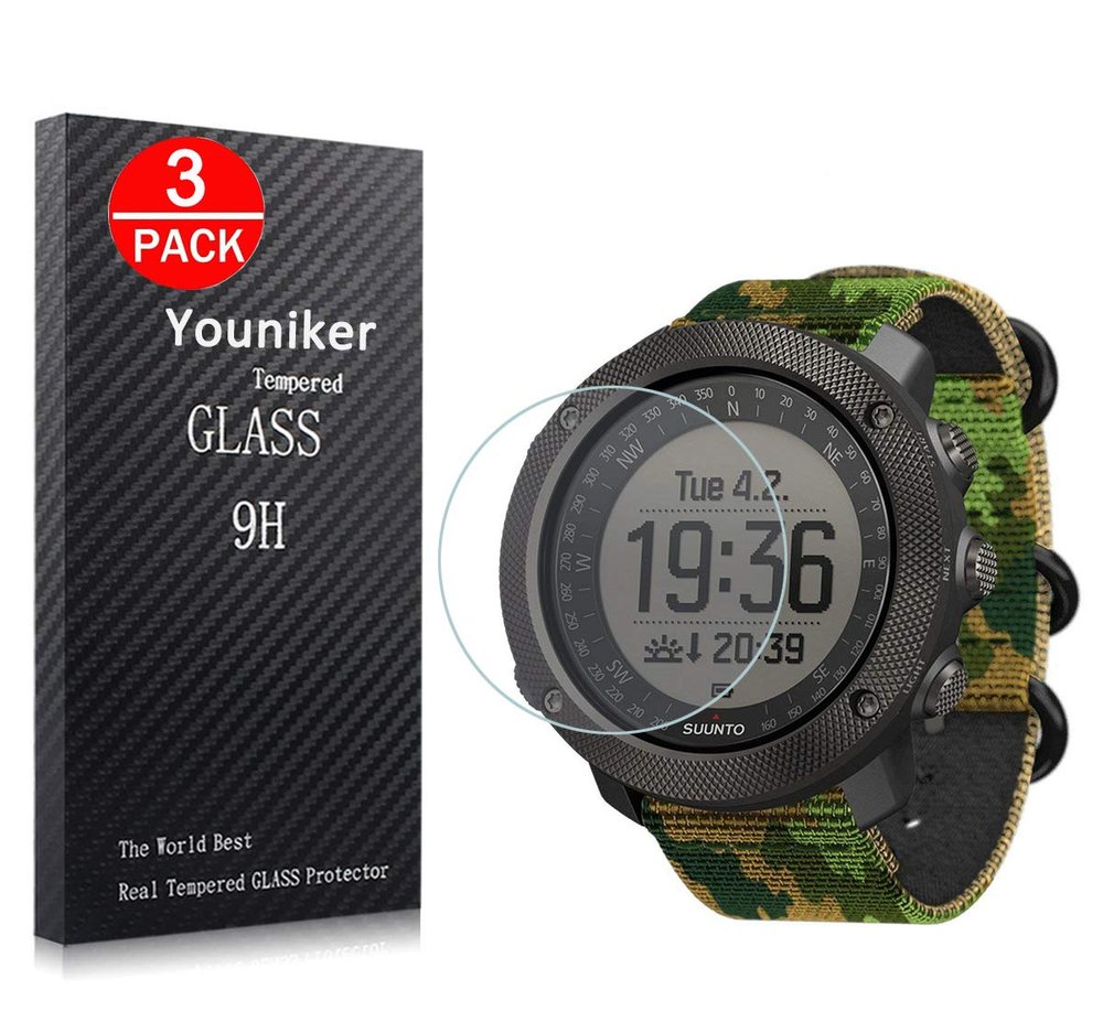 Youniker 3 Pack For Suunto Traverse Alpha Screen Protector Tempered Glass For Suunto Traverse Alpha Smart Watch Screen Protectors Foils Glass 9H 0.3MM,Anti-Scratch,Bubble Free