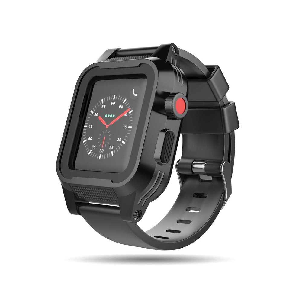 Mangix Waterproof Apple Watch 38mm Case, Shockproof Impact Resistant Rugged Protective Case with Bulit-in Screen Protector and Premium Soft Strap Bands for Apple Watch Series 3 & 2 38mm (Black)