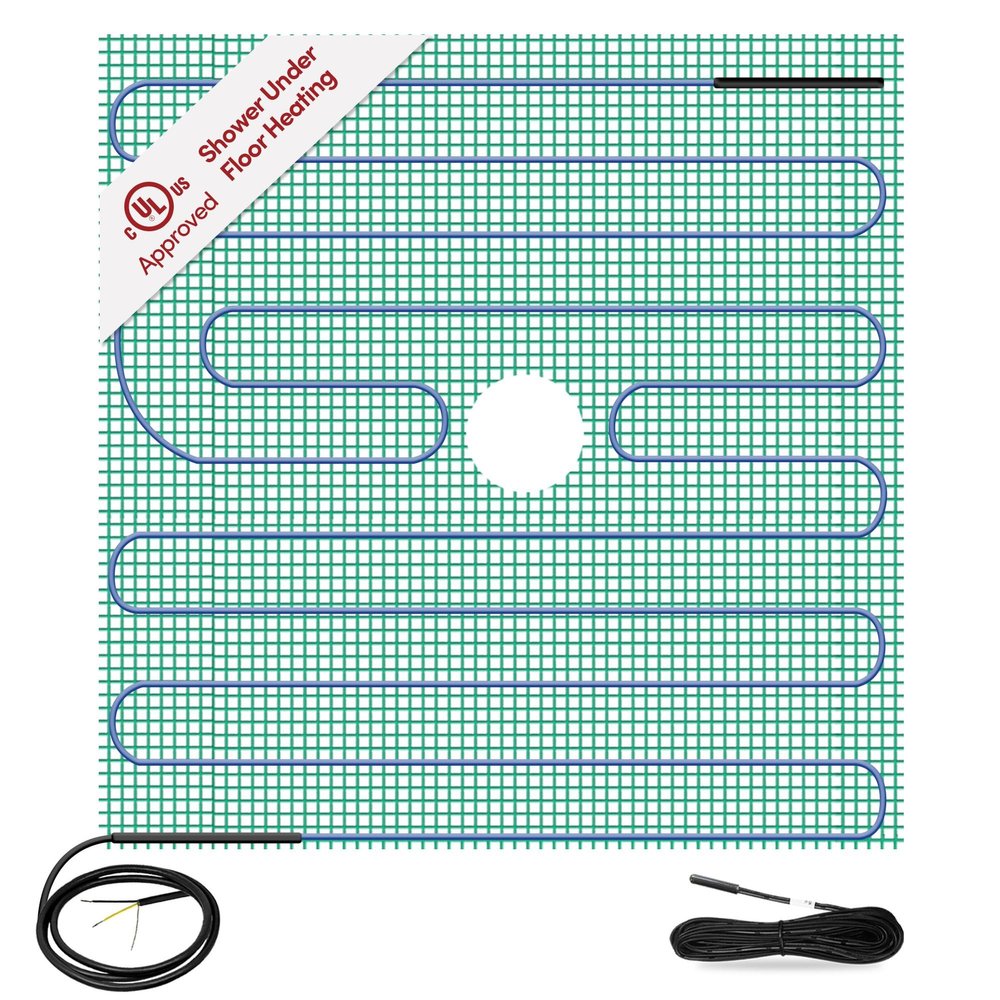WarmlyYours Shower Floor Heating Mat 48 x 48 in, Center Drain, Radiant Heat