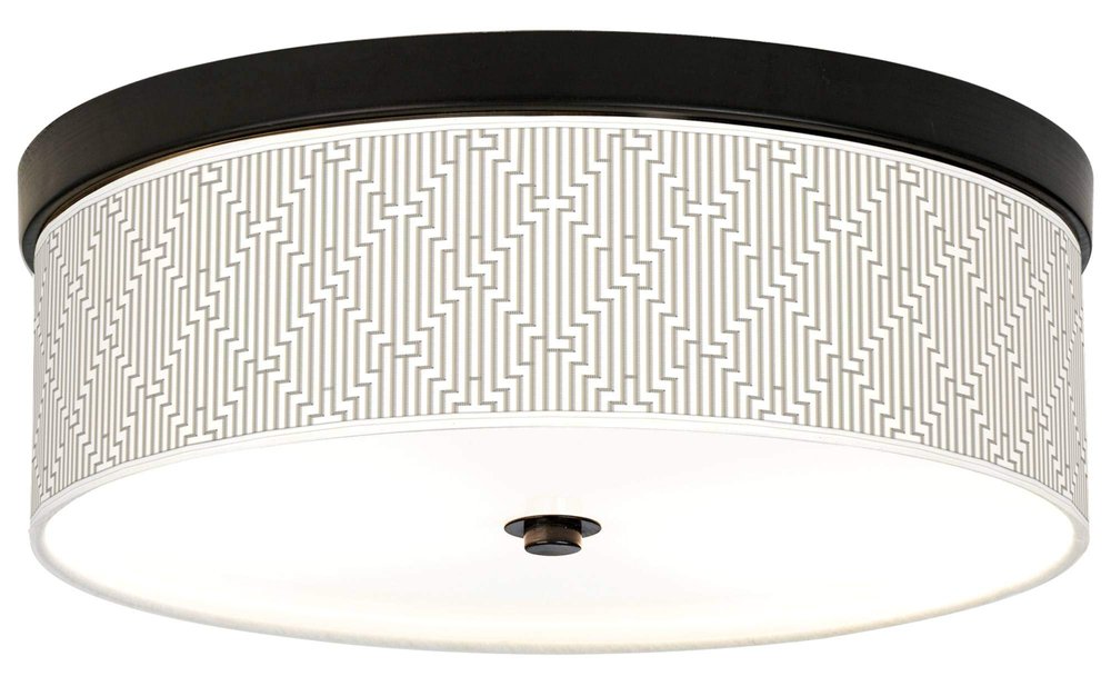 Giclee Gallery Diamond Maze Pattern 14" Wide Bronze LED Ceiling Light with Print Shade