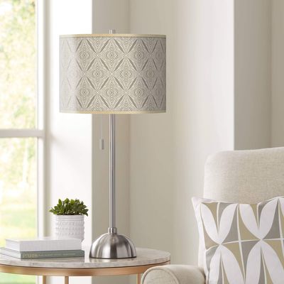 Moroccan Diamonds Giclee Brushed Nickel Table Lamp with Print Shade
