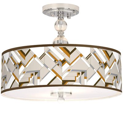 Craftsman Mosaic Giclee 16" Wide Semi-Flush Ceiling Light with Print Shade