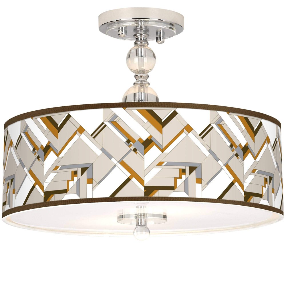 Craftsman Mosaic Giclee 16" Wide Semi-Flush Ceiling Light with Print Shade