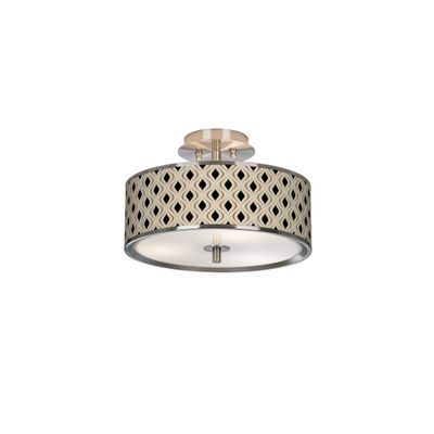 Giclee Glow Gray Retro Lattice 14" Wide Ceiling Light with Print Shade