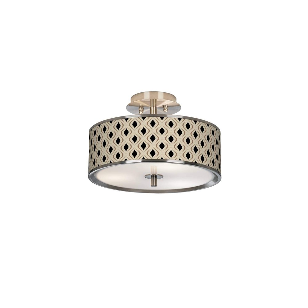 Giclee Glow Gray Retro Lattice 14" Wide Ceiling Light with Print Shade