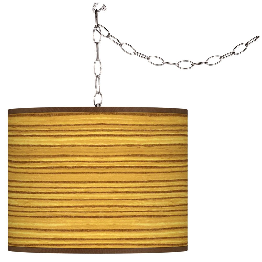 Giclee Glow Tawny Zebrawood Plug-in Swag Pendant with Print Shade