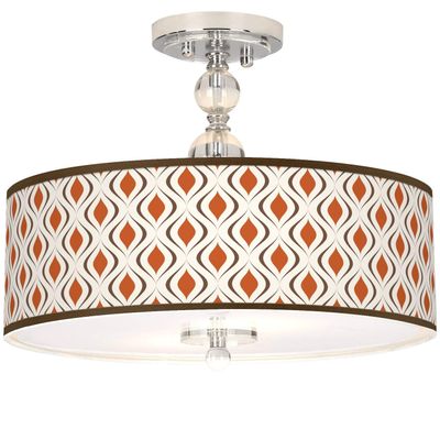 Retro Lattice Giclee 16" Wide Semi-Flush Ceiling Light with Print Shade