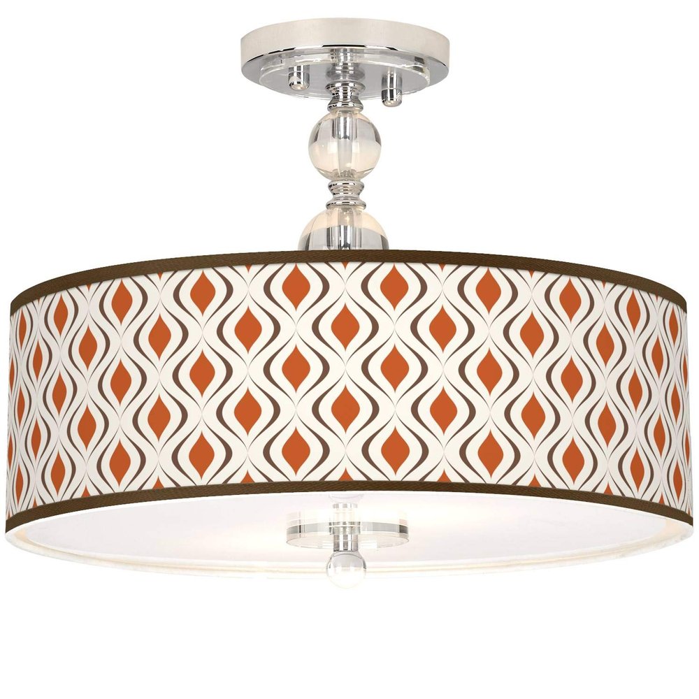 Retro Lattice Giclee 16" Wide Semi-Flush Ceiling Light with Print Shade