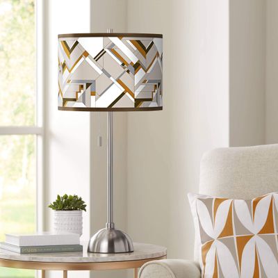 Giclee Glow 28" High Craftsman Mosaic Print Shade Brushed Nickel Table Lamp