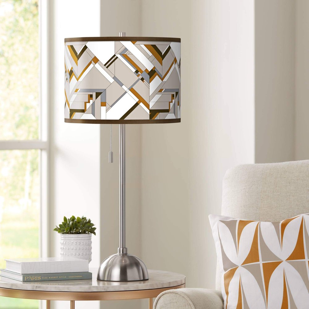 Giclee Glow 28" High Craftsman Mosaic Print Shade Brushed Nickel Table Lamp