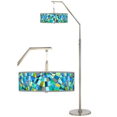 Giclee Glow 71 1/2" Lagos Mosaic Print Shade Modern Arc Floor Lamp