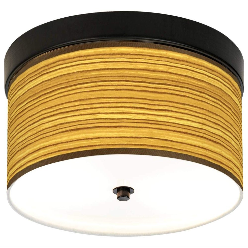 14" Wide Tawny Zebrawood Print Bronze LED Flush Mount Ceiling Light Fixture