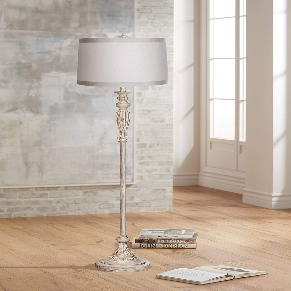 360 Lighting Vintage Chic 60" Tall White Drum and Antique White Floor Lamp