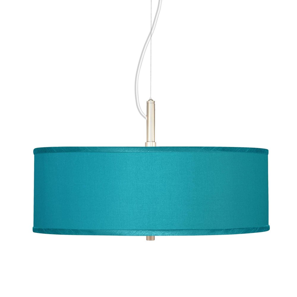 20" Wide Faux Silk Teal Blue Modern 3-Light Pendant Chandelier