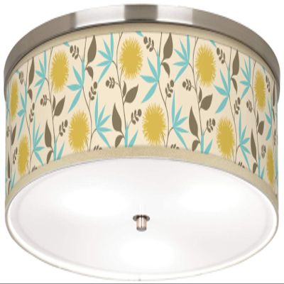 Liz Modern Ceiling Light Flush-Mount Fixture 20 1/4" Wide Brushed Nickel Silver Dahlia Pattern Giclee Print Drum Shade for Bedroom Kitchen Living Room Hallway Bathroom House