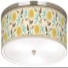 Liz Modern Ceiling Light Flush-Mount Fixture 20 1/4" Wide Brushed Nickel Silver Dahlia Pattern Giclee Print Drum Shade for Bedroom Kitchen Living Room Hallway Bathroom House view 1