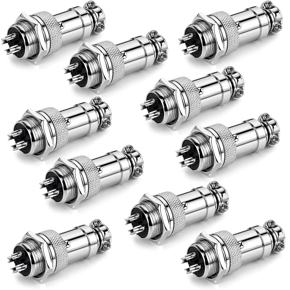 Clyxgs 4-Core Aviation Plug Connector Male Female 16mm Panel Mount Metal Wire Adapter 10PCS