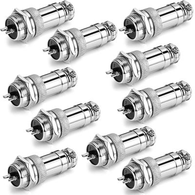 Clyxgs 2-Core Aviation Plug Connector Male Female 16mm Panel Mount Metal Wire Adapter 10PCS