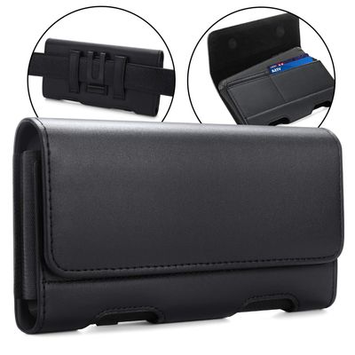 BECPLT Leather Holster Pouch with ID Card Holder, Belt Clip Case for iPhone 13 Mini, 12 Mini, 8, 7, 6s, 6, Galaxy S10e (Fit with Thin Case on)
