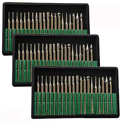 Brccee AC 60 Pcs Diamond Burr Bits Drill Glass Gemstone Metal for Craftsman Rotary Tool 1/8" Shanks w/Box Tip