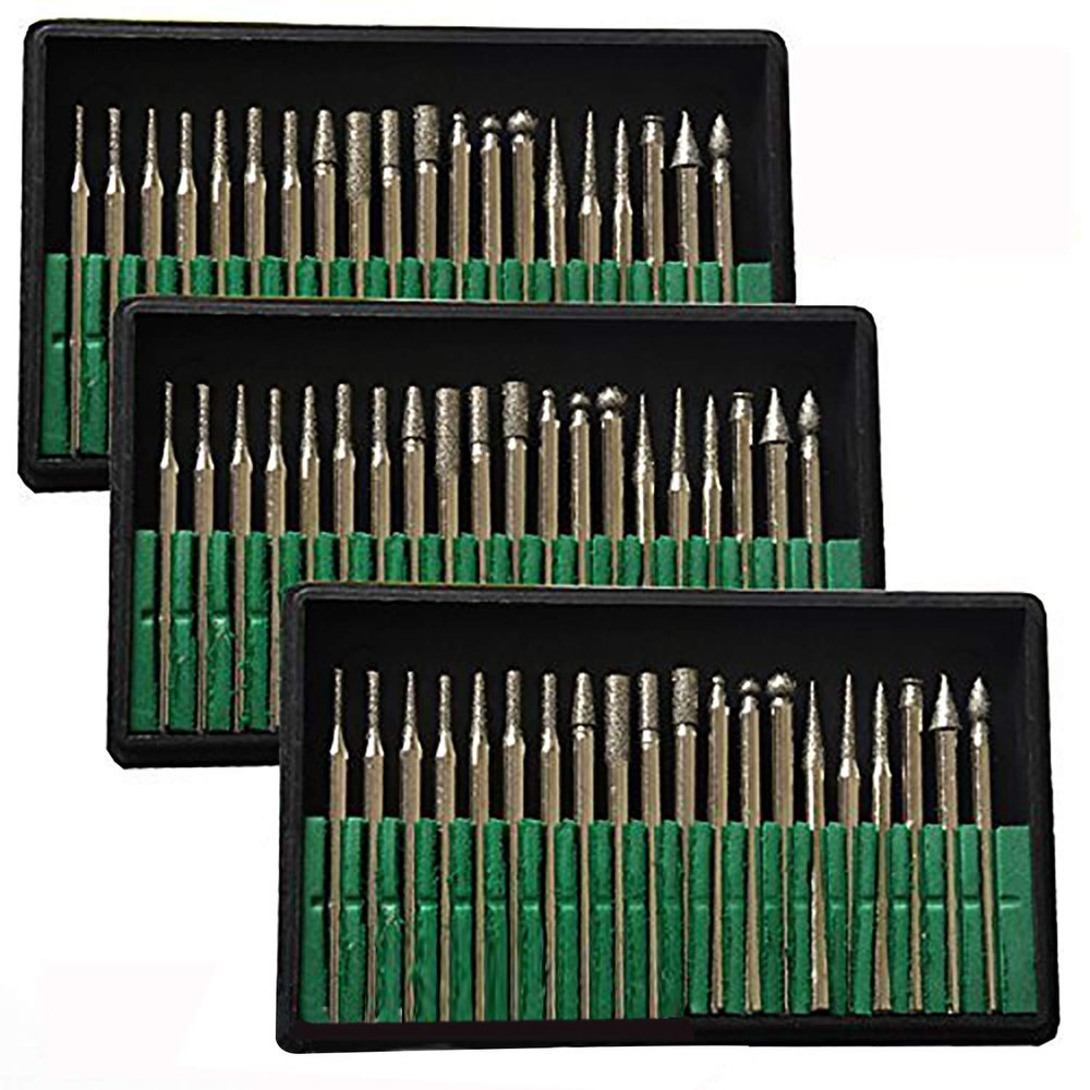 Brccee AC 60 Pcs Diamond Burr Bits Drill Glass Gemstone Metal for Craftsman Rotary Tool 1/8" Shanks w/Box Tip